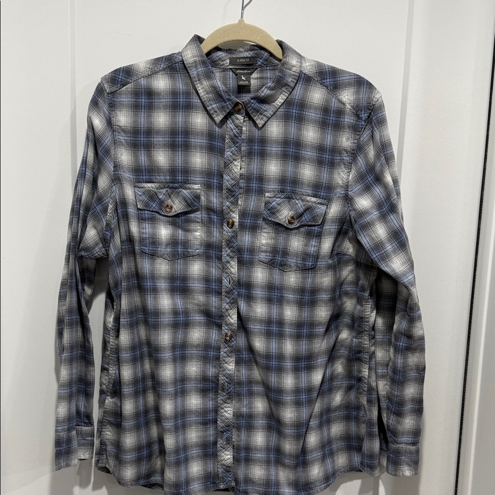 Blue Gray Plaid Button-Up Shirt